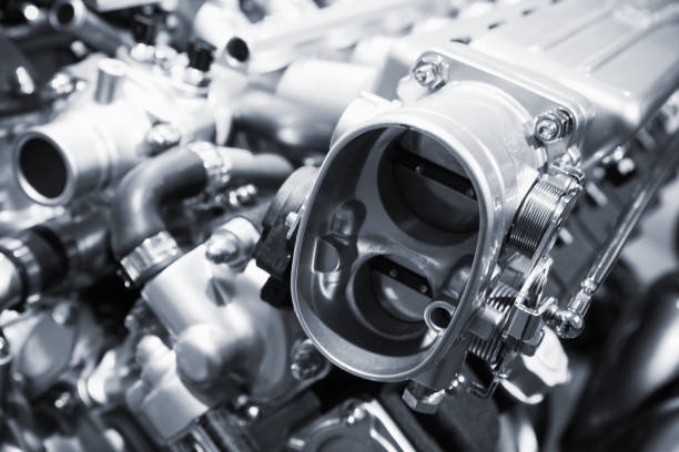istock Shiny motor parts, V12 engine, closeup photo 871824338