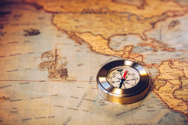 istock Travel concept background, vintage compas and old earth map 871825106