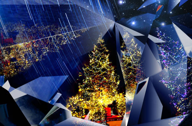Composite picture of Christmas illumination and crystal diamond and the Pleiades