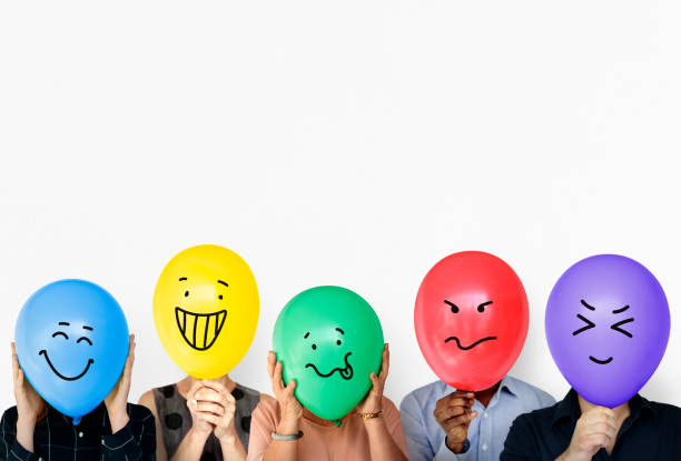istock Group of people holding balloon express their emotion 871837452