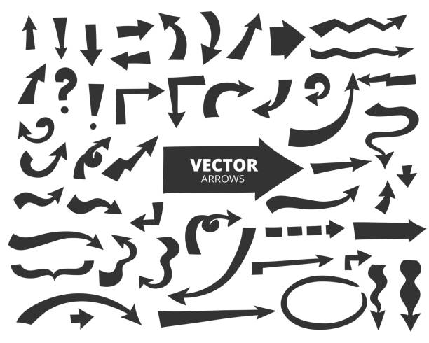 ilustrações de stock, clip art, desenhos animados e ícones de set of cartoon arrows. hand drawn design elements isolated on wh - exclamation point vector white black