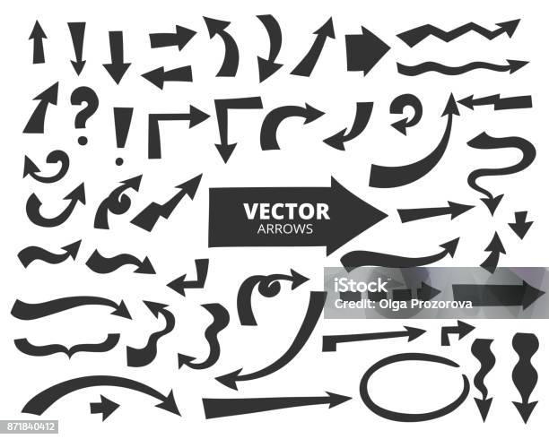 Set Of Cartoon Arrows Hand Drawn Design Elements Isolated On Wh Stock Illustration - Download Image Now