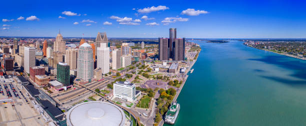 Aerial view of Detroit Aerial view of Detroit detroit michigan stock pictures, royalty-free photos & images
