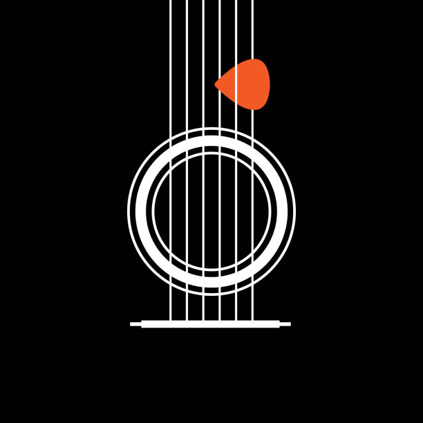 ilustraciones, imágenes clip art, dibujos animados e iconos de stock de icono de la guitarra acústico. concepto de idea creativa musical. ilustración de vector icono diseñado la línea moderna plana delgada - musical instrument string illustrations