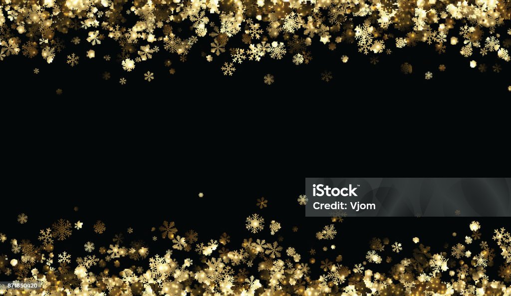 Black winter background with golden snowflakes. Black winter background with golden snowflakes pattern. Vector illustration. Gold Colored stock vector