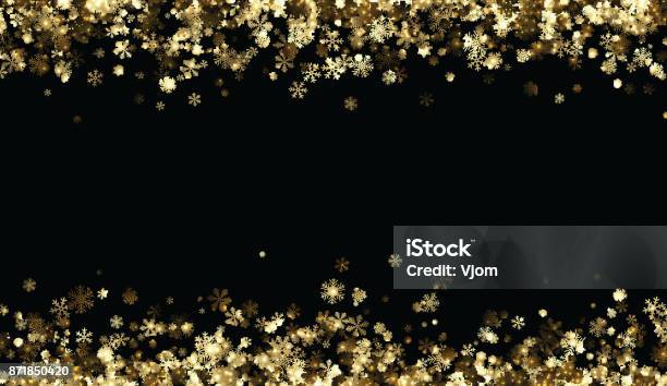 Black Winter Background With Golden Snowflakes Stock Illustration - Download Image Now - Gold Colored, Backgrounds, Christmas