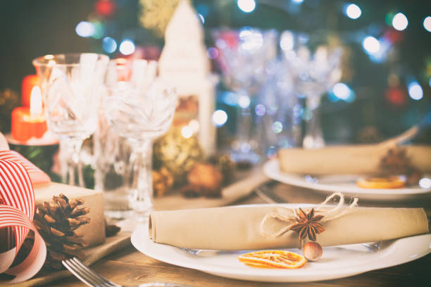istock Christmas table setting on Rustic Wooden Table. Holiday Decorations. 871853896
