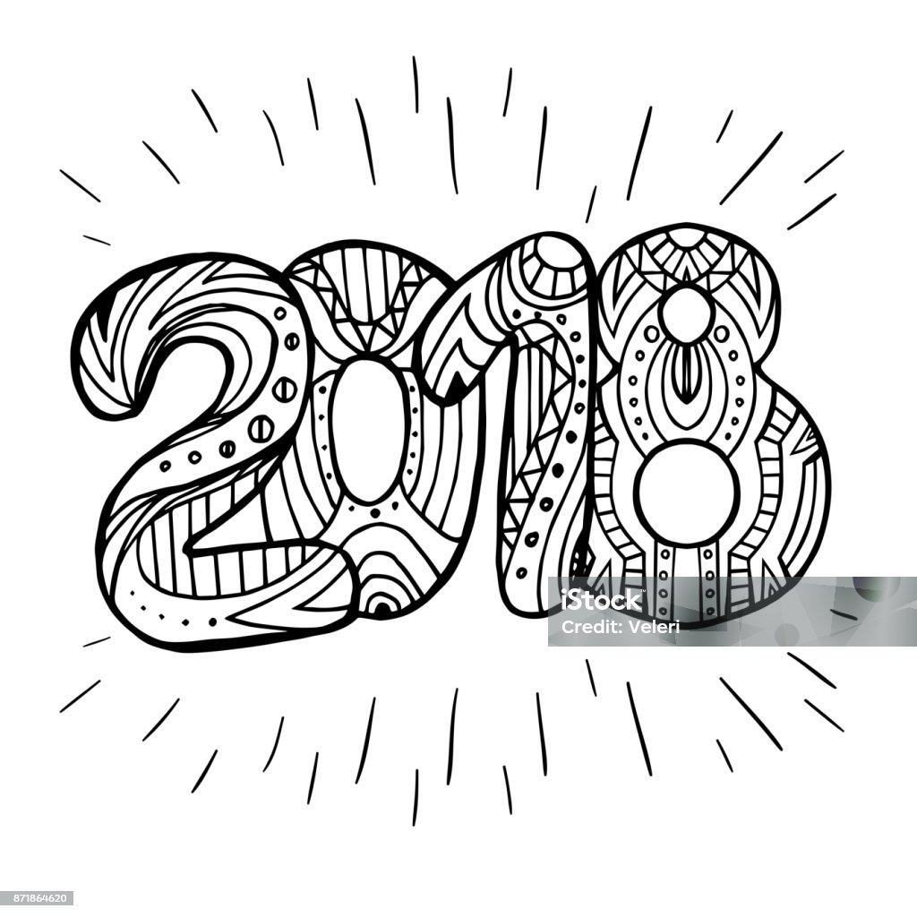 Doodle year 2018 with boho pattern. New year. Doodle year 2018 with boho pattern. New year. Vector element for your creativity 2018 stock vector