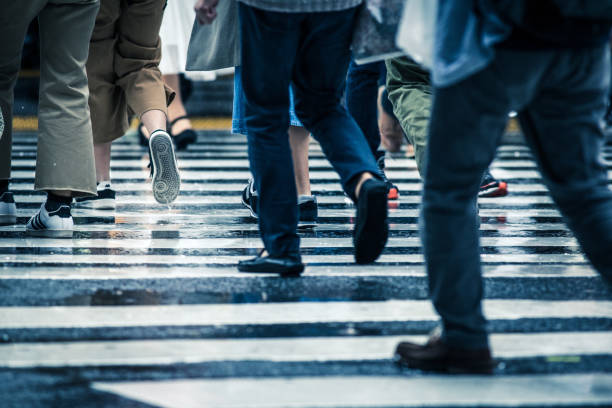 istock People across the crosswalk on a rainy day 871867752