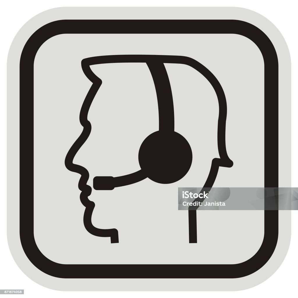 Telephone operator Telephone operator, vector icon, black and gray frame, black silhouette of man with headphones. Adult stock vector