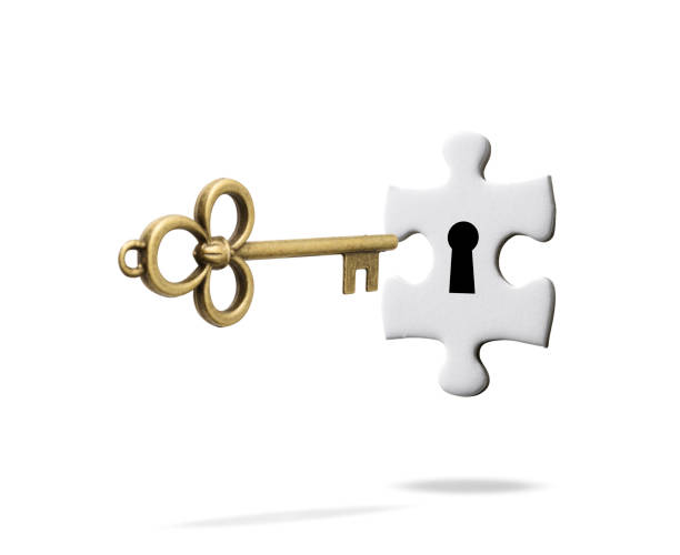 고 대 해골 키 빈 직소 퍼즐의 열쇠 구멍에 삽입 - business relationship skeleton key key puzzle 뉴스 사진 이미지