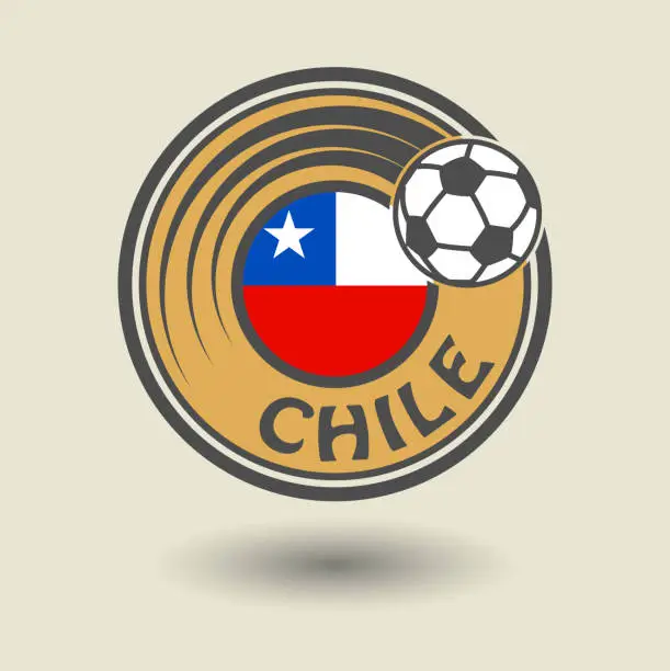 Vector illustration of Stamp or label with word Chile, football theme