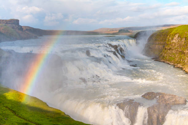 istock Powerfull famous Gullfoss waterfall in Iceland, Europe. Rainbow. 871882950