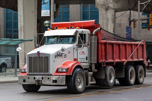 Toronto, Canada - Oct 11, 2017: The Kenworth T880 dump truck in the city of Toronto. Province of Ontario, Canada