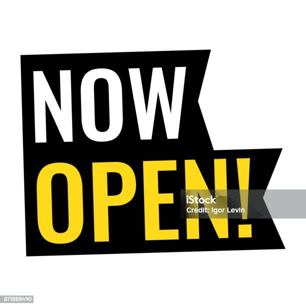 Now Open Vector Ribbon Icon On White Background Stock Illustration - Download Image Now - Urgency, Open, Shopping