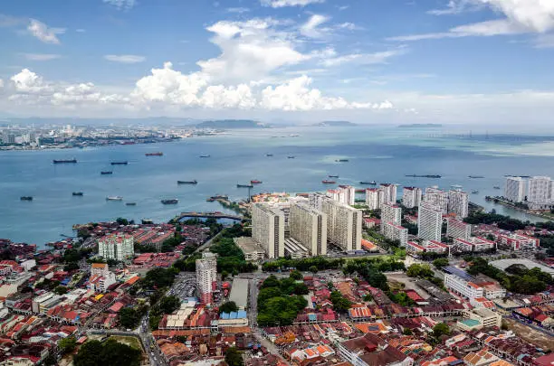 View from the top on the city of Penang, Malaysia