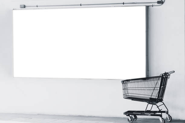 advertising space billboard with shopping cart in supermarket promotion sale advertising space billboard with shopping cart in supermarket promotion sale banner commercial sign outdoors marketing stock pictures, royalty-free photos & images
