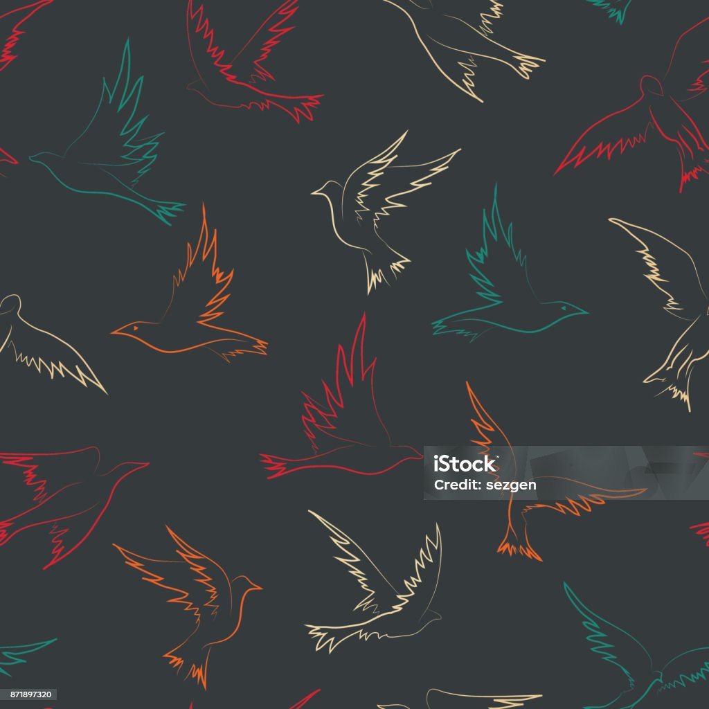 Vector Birds Patterns Vector Hand Drawn Flying Birds Seamless Pattern Stock Illustration ...