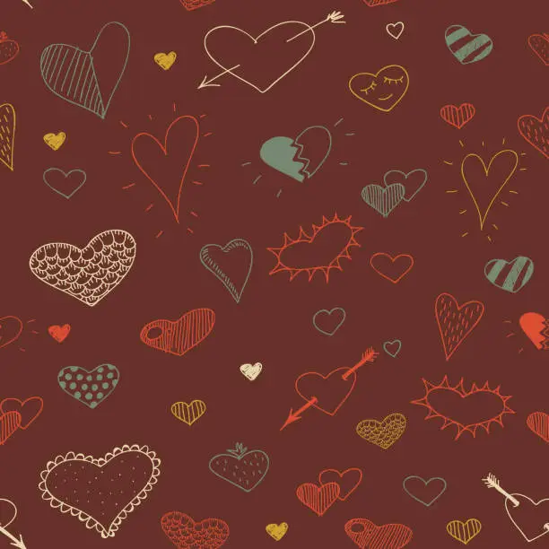 Vector illustration of vector sketch drawing heart seamless pattern design