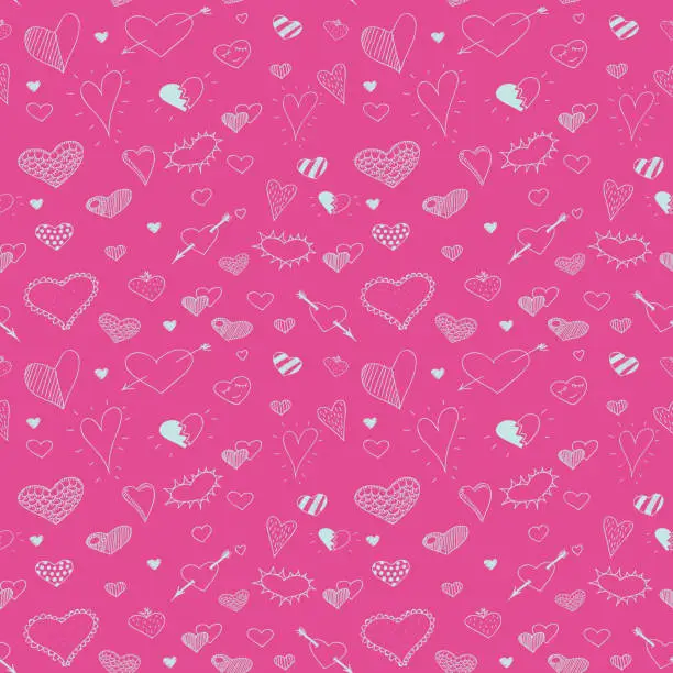 Vector illustration of vector sketch drawing heart seamless pattern design