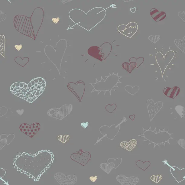 Vector illustration of vector sketch drawing heart seamless pattern design