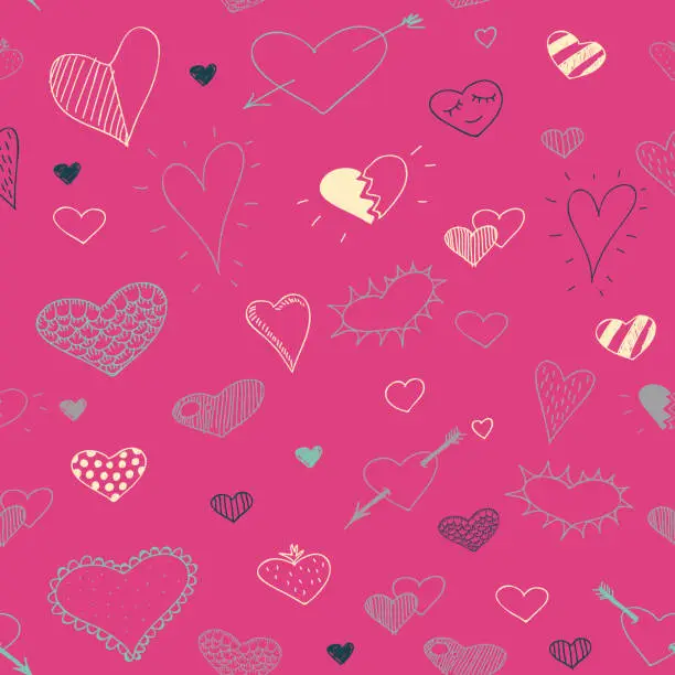 Vector illustration of vector sketch drawing heart seamless pattern design