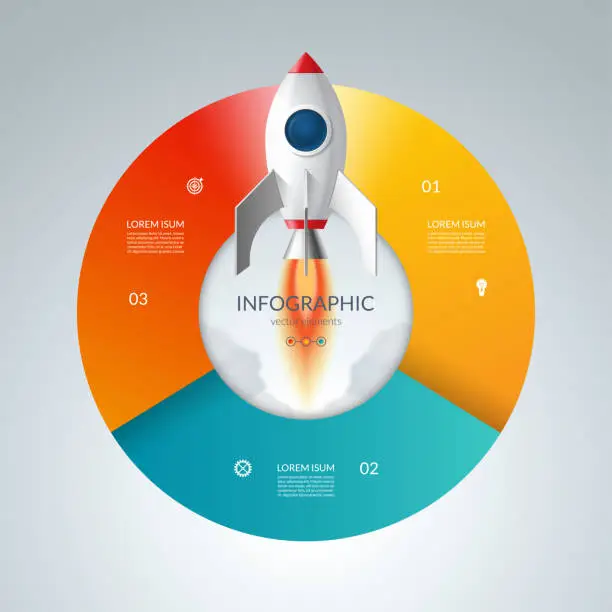 Vector illustration of Infographic circle with 3 options. Start up