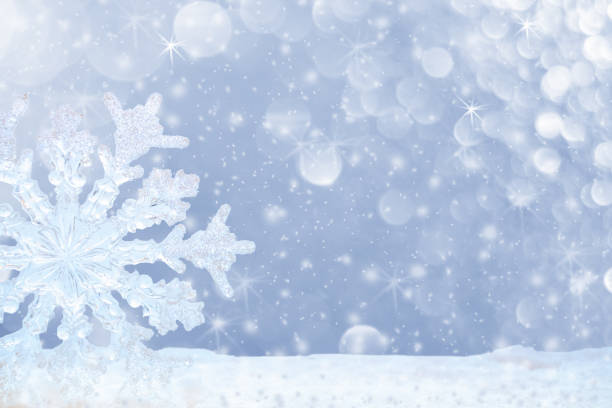 istock Big transparent snowflake in snow and beautiful bokeh with asterisks and snowfall. 871909514