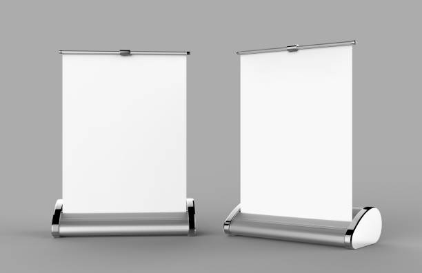 istock A4 A3 PVC PP paper Table Top Set Stand Mini Roll Up Banner,Pull Up Banner Standee Banner Stand,Table Banner Stand,Banner Stands Product. 3d render illustration 871911802