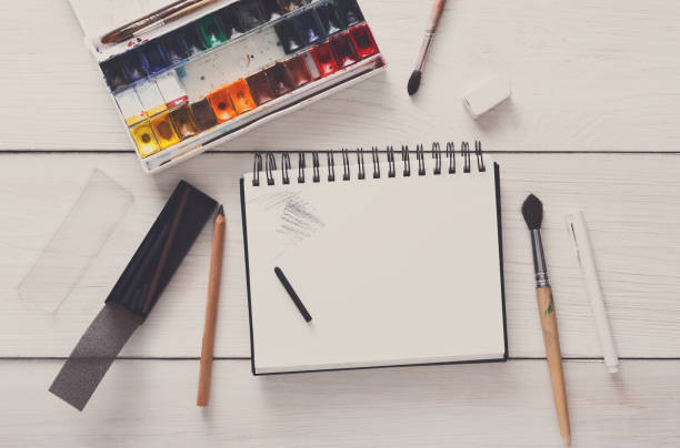 istock Drawing tools, stationary, workplace of artist 871916878