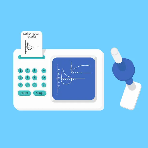 Vector illustration of Spirometer medical equipment. The device determines the volume of the lungs. Vector flat icon