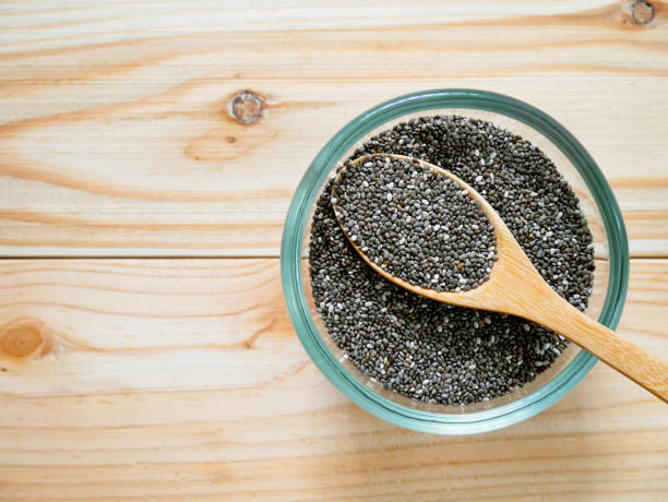 istock Chia seeds in wooden spoon 871923856