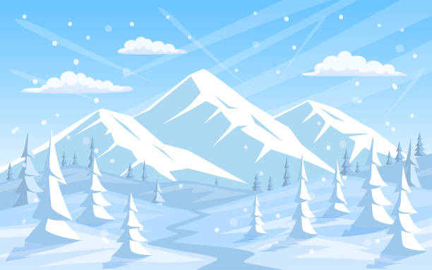 ilustrações de stock, clip art, desenhos animados e ícones de winter rocky mountains xmas vacation happy new year greeting landscape background - snowcapped mountain range snow mountain peak