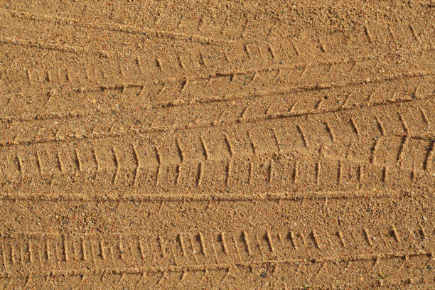 istock Tyre tracks on sandy road. 871939138