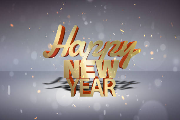 istock Christmas Celebration Sparkles Creates Happy New Year Text on Purple 871939854