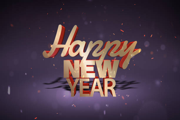istock Christmas Celebration Sparkles Creates Happy New Year Text on Purple 871940114