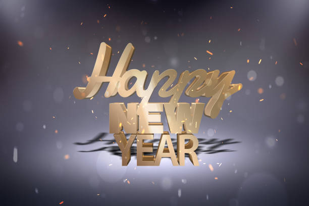 istock Christmas Celebration Sparkles Creates Happy New Year Text on Purple 871940116