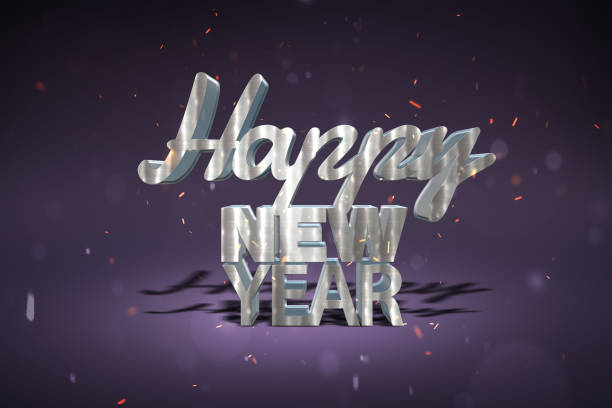 istock Christmas Celebration Sparkles Creates Happy New Year Text on Purple 871940164