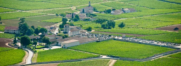 Aerial wiev Saint Emilion Vineyard landscape, Vineyard south west of France, Europe