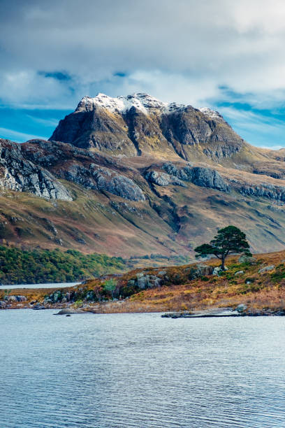 Mountain called Slioch, rising above Loch Maree in Wester Ross, Scotland.