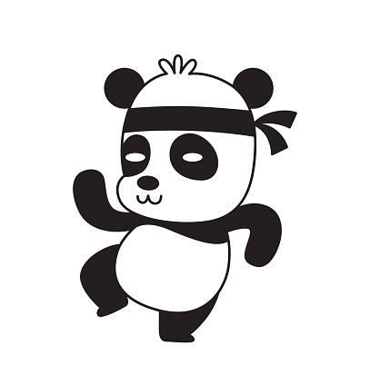 Cute little panda standing in kung fu pose