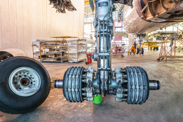 istock aircraft wheel at the hangar 871970980