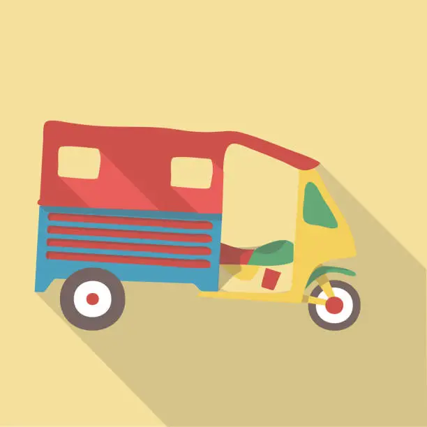 Vector illustration of Vector illustration long shadow flat icon of tuk tuk