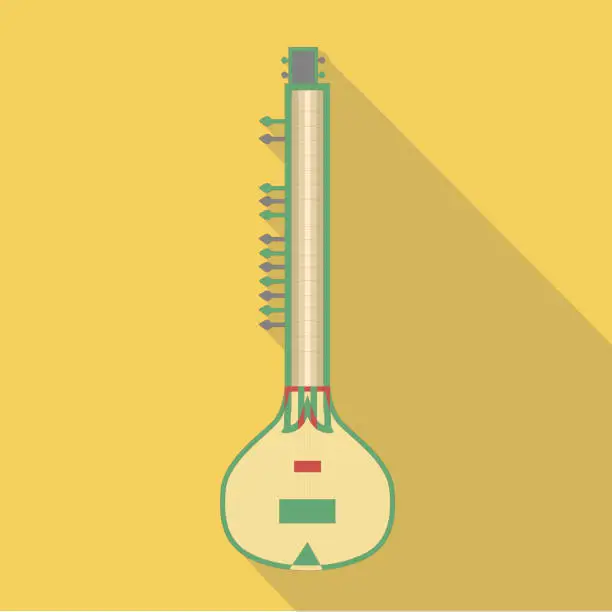 Vector illustration of Vector illustration long shadow flat icon of sitar instrument