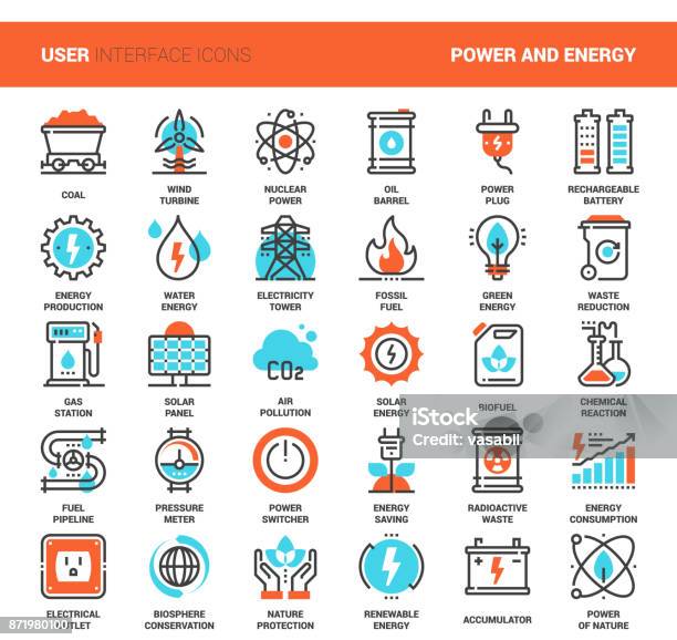 Power And Energy Stock Illustration - Download Image Now - Icon Symbol, Gas, Power Line