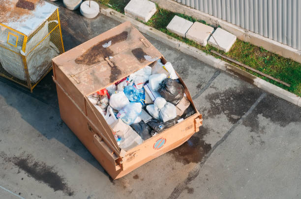 istock Metal container with garbage household waste, top view. 871985066