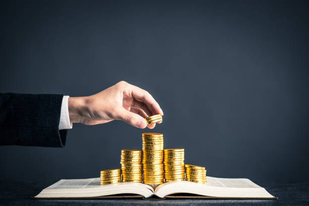 istock businessman and gold coin placed on a book 871985358