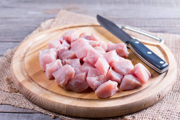 istock Raw meat diced with kitchen knife and chopping board 871985536