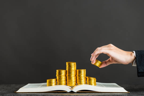 istock businessman and gold coin placed on a book 871985904
