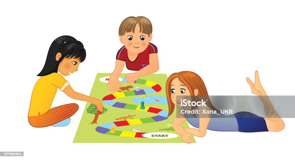 Kids playing board game Kids sitting on the floor and playing board game, vector illustration Board Game stock vector